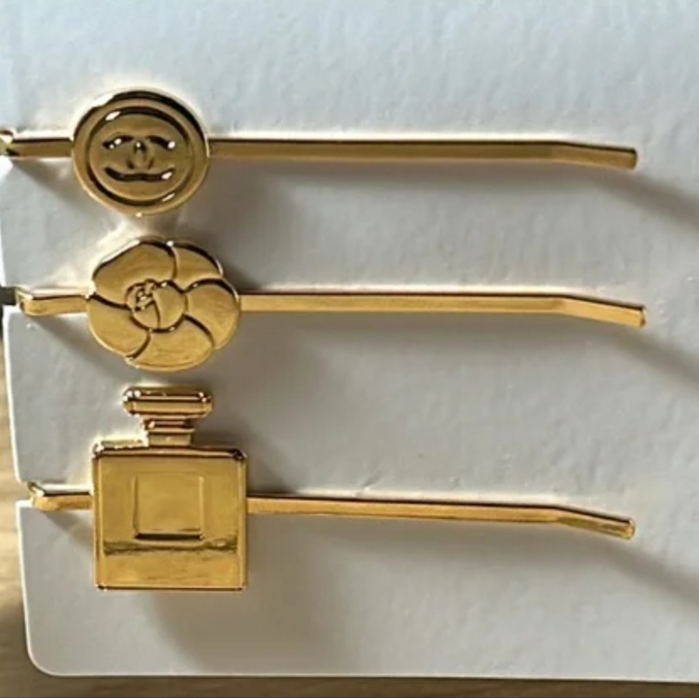 New! Chanel Icons Hair Pins. The Rose, Chanel Perfume Bottle,CC Logo Comes.